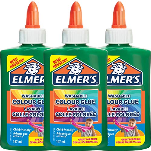 Elmer’s farbiger PVA-Kleber | grün | 147 ml | auswaschbar | ideal zur Herstellung von Schleim | 3 Stück von ELMER'S