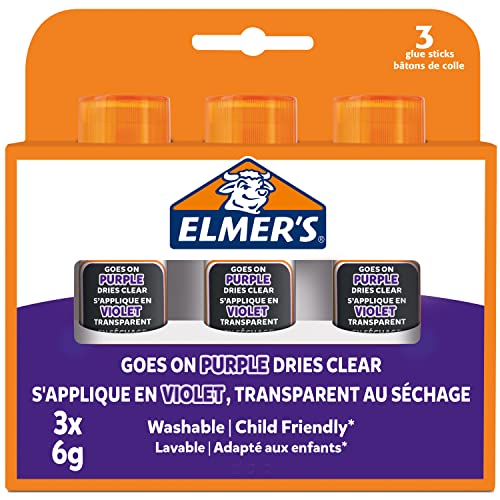 Elmer's lila Klebestift | trocknet klar | für den Schulbedarf & Bastelarbeiten | auswaschbar & kinderfreundlich | 6 g | 3 Stück von ELMER'S
