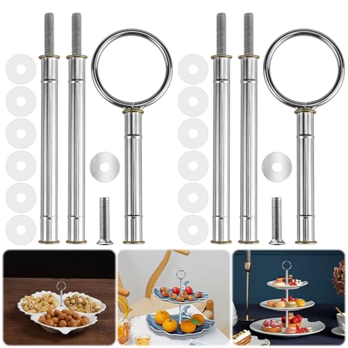 Etageren Stangen Set Etagere Bausatz Silber Etagerenstangen 2 Bis 3 Etagere Tortenstaender für Hochzeitstorte Tortenständer Buffet Torten Halter Obsttablett Snackteller(2 Set) von ELNLE