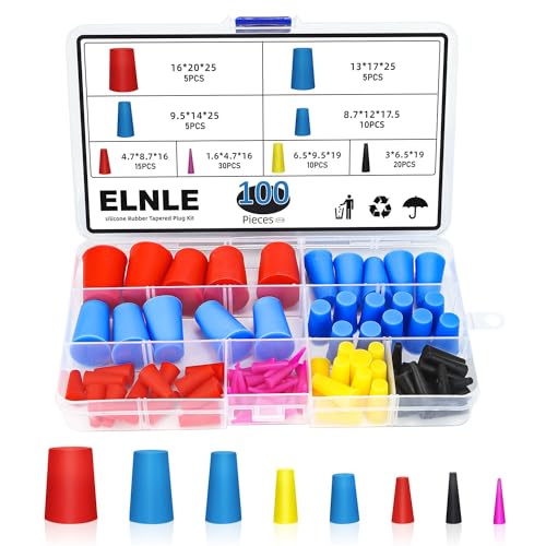 Gummistopfen Konisch Silikonstopfen Verschlussstopfen Laborstecker Vollgummi Stopper Konische Stopfen Gummistöpsel für Reagenzglas Kolben Rohr Tank Flasche(1,6-20mm, 8 Größen, 100 Stück) von ELNLE