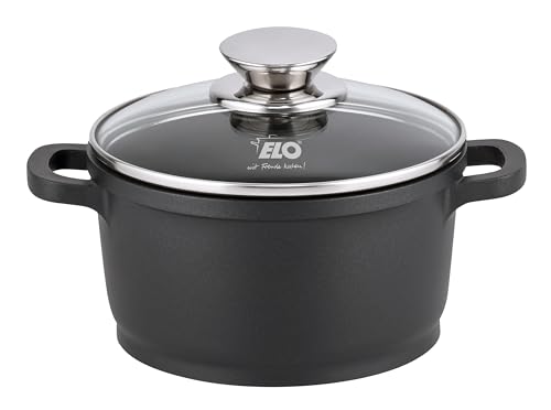 ELO Alucast Kochtopf 16 cm mit Glasdeckel, aus hochwertigem Aluminiumguss - hochwertig, antihaftbeschichtet, PFAS-frei mit ELODUR Select Beschichtung, induktionsgeeignet, schwarz von ELO