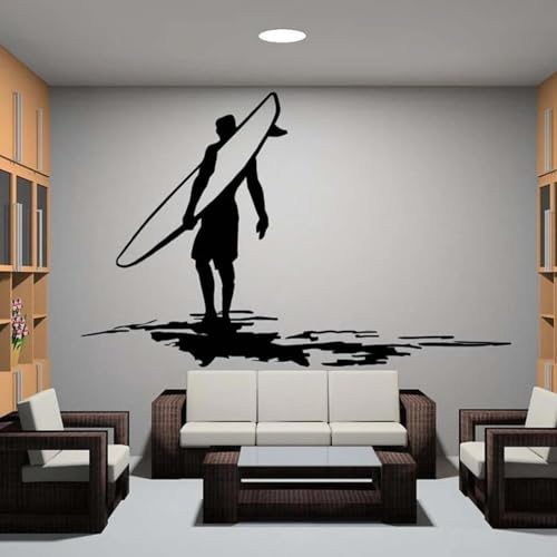 Schwarzer selbstklebender Surf-Silhouette-Wandaufkleber Surfer Surfschule Wasser Surfbrett Raumdeko Aufkleber von ELOIR