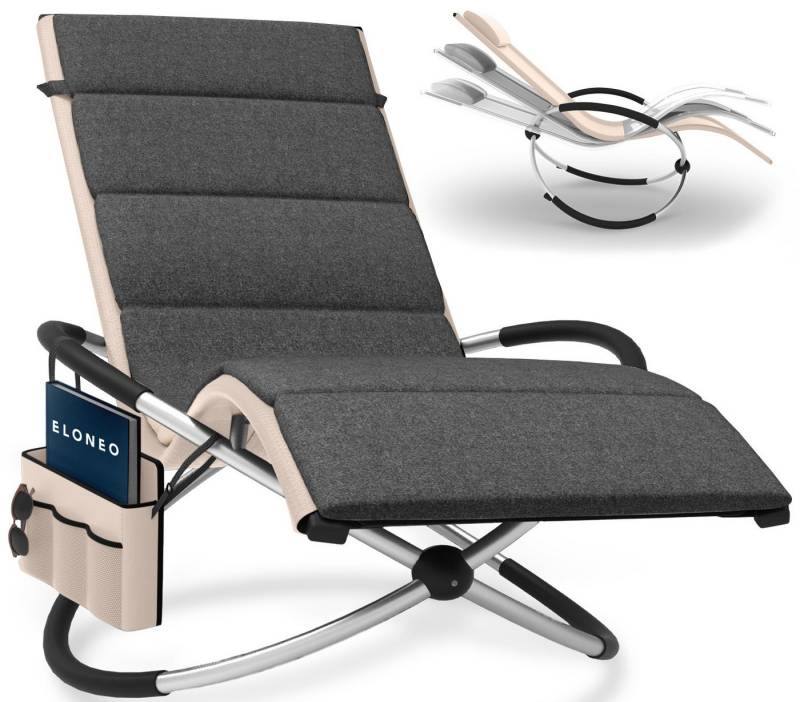 ELONEO Gartenliege Schaukelliege Outdoor mit Tasche, Strandliege klappbar bis 180 kg, Schaukelsessel, Liegestuhl wetterfest, Sonnenliege für Garten & Balkon von ELONEO