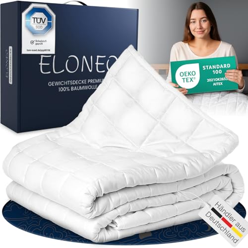 ELONEO NEU Gewichtsdecke 155x220 cm mit 9 kg, TÜV und Oeko-Tex Zertifiziert, Weighted Blanket aus 100% Baumwolle, Entspannungsdecke & Anti-Stress Therapiedecke, schwere Decke zum Schlafen von ELONEO