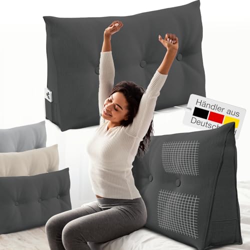 ELONEO Rückenkissen 100 cm breit, Keilkissen für Bett und Sofa geeignet, dreieckiges Lesekissen, Kissen mit abnehmbarem und waschbarem Bezug, mit praktischem Seitenfach ELONEO Rückenkissen 100 cm breit, Keilkissen für Bett und Sofa geeignet, dreieckiges Lesekissen, Kissen mit abnehmbarem und waschbarem Bezug, mit praktischem Seitenfach von ELONEO
