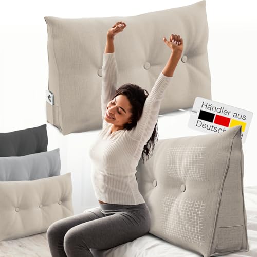 ELONEO Rückenkissen 100 cm breit, Keilkissen für Bett und Sofa geeignet, dreieckiges Lesekissen, Kissen mit abnehmbarem und waschbarem Bezug, mit praktischem Seitenfach ELONEO Rückenkissen 100 cm breit, Keilkissen für Bett und Sofa geeignet, dreieckiges Lesekissen, Kissen mit abnehmbarem und waschbarem Bezug, mit praktischem Seitenfach von ELONEO