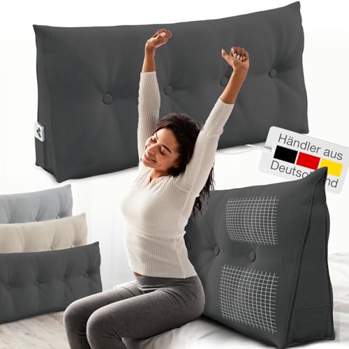 ELONEO Rückenkissen 120 cm breit, Keilkissen für Bett und Sofa geeignet, dreieckiges Lesekissen, Kissen mit abnehmbarem und waschbarem Bezug, mit praktischem Seitenfach ELONEO Rückenkissen 120 cm breit, Keilkissen für Bett und Sofa geeignet, dreieckiges Lesekissen, Kissen mit abnehmbarem und waschbarem Bezug, mit praktischem Seitenfach von ELONEO