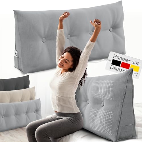 ELONEO Rückenkissen 120 cm breit, Keilkissen für Bett und Sofa geeignet, dreieckiges Lesekissen, Kissen mit abnehmbarem und waschbarem Bezug, mit praktischem Seitenfach ELONEO Rückenkissen 120 cm breit, Keilkissen für Bett und Sofa geeignet, dreieckiges Lesekissen, Kissen mit abnehmbarem und waschbarem Bezug, mit praktischem Seitenfach von ELONEO