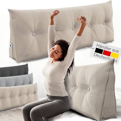 ELONEO Rückenkissen 140 cm breit, Keilkissen für Bett und Sofa geeignet, dreieckiges Lesekissen, Kissen mit abnehmbarem und waschbarem Bezug, mit praktischem Seitenfach ELONEO Rückenkissen 140 cm breit, Keilkissen für Bett und Sofa geeignet, dreieckiges Lesekissen, Kissen mit abnehmbarem und waschbarem Bezug, mit praktischem Seitenfach von ELONEO