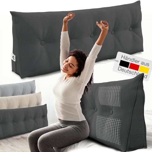 ELONEO Rückenkissen 140 cm breit, Keilkissen für Bett und Sofa geeignet, dreieckiges Lesekissen, Kissen mit abnehmbarem und waschbarem Bezug, mit praktischem Seitenfach ELONEO Rückenkissen 140 cm breit, Keilkissen für Bett und Sofa geeignet, dreieckiges Lesekissen, Kissen mit abnehmbarem und waschbarem Bezug, mit praktischem Seitenfach von ELONEO