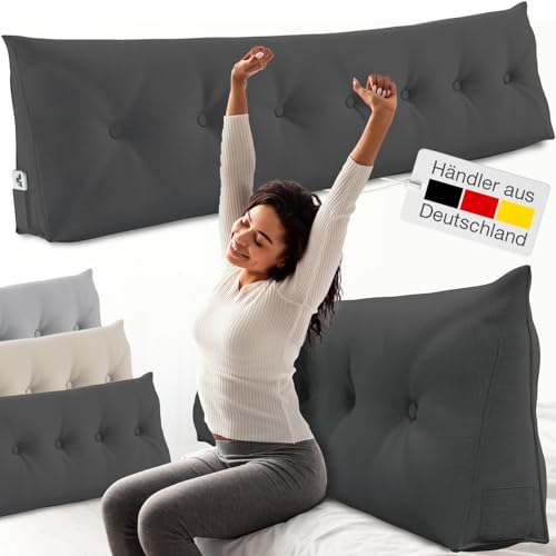 ELONEO Rückenkissen 200 cm breit, Keilkissen für Bett und Sofa geeignet, dreieckiges Lesekissen, Kissen mit abnehmbarem und waschbarem Bezug, mit praktischem Seitenfach ELONEO Rückenkissen 200 cm breit, Keilkissen für Bett und Sofa geeignet, dreieckiges Lesekissen, Kissen mit abnehmbarem und waschbarem Bezug, mit praktischem Seitenfach von ELONEO