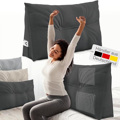 ELONEO Rückenkissen 70 cm breit, Keilkissen für Bett und Sofa geeignet, dreieckiges Lesekissen, Kissen mit abnehmbarem und waschbarem Bezug, mit praktischem Seitenfach ELONEO Rückenkissen 70 cm breit, Keilkissen für Bett und Sofa geeignet, dreieckiges Lesekissen, Kissen mit abnehmbarem und waschbarem Bezug, mit praktischem Seitenfach von ELONEO