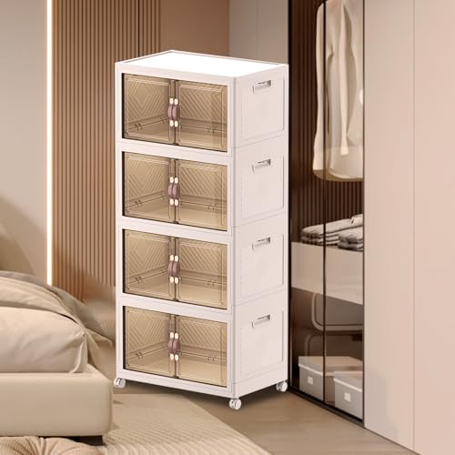 ELPHECO Aufbewahrungsboxen mit Deckel, 72L 4 Stück Großer Faltbarer Aufbewahrungsbehälter, Stapelbare Aufbewahrungsboxen mit Rollen, Transparente Kunststoffboxen mit Deckel, 65x42x149cm von ELPHECO