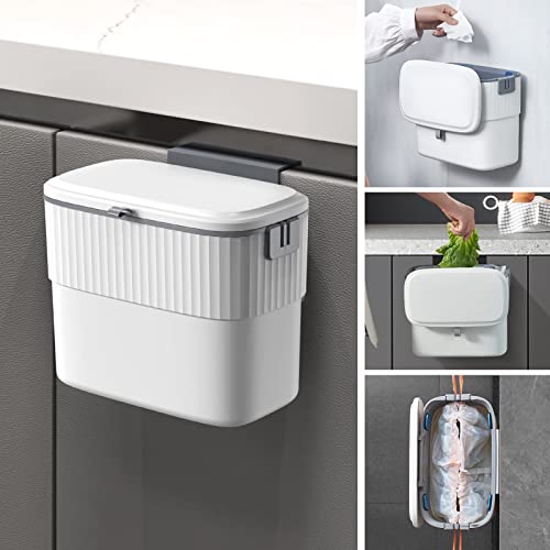 ELPHECO Küchenmülleimer – 1,8 Gallonen Hängender Mülleimer mit Deckel, 7 Liter Wandmülleimer für Küchenschranktür, kleiner Mülleimer unter der Spüle für Schrank, Badezimmer von ELPHECO