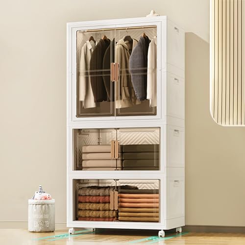ELPHECO kleiderschrank Kunststoff Faltbarer Kleiderschrank, 70 x 46 x 157 cm (L x B x H), Großer Faltschrank mit Magnettüren (1 Aufhängung + 2 Aufbewahrungen) von ELPHECO