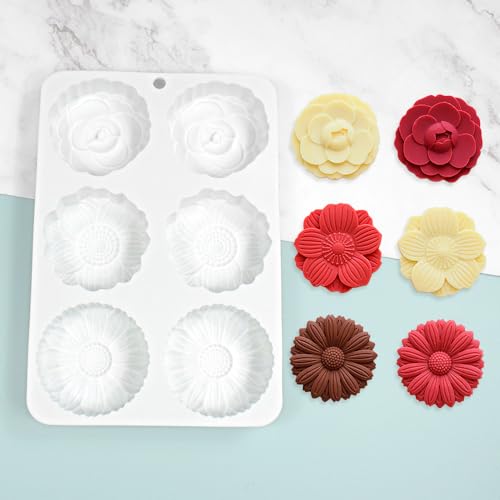 Silikonform mit 6 Gliedern, Blumenform, Mondkuchen, Mousse-Kuchen, französische Dessert-Backformen, Gelee-Puddingformen (MCM-453) von ELPHNUTSEY