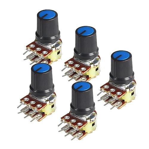 25Set WH148 Linearpotentiometer 15mm 6pin 1K 2K 5K 10K 20K 50K 100K 250K 1M mit blauem AG3-Knopfkappen-Potentiometer-Kit(20K Ohm) von ELPNLJZN