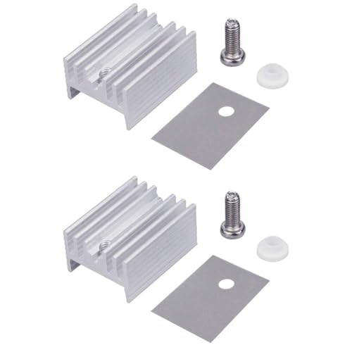 2er Set Aluminium TO-220 Kühlkörper Montagesets Kits, Kühlkörper + Schraube + Unterlegscheibe + Isolierer gummiertes Silikon für TO220 MOSFET-Transistor/LM78XX Spannungsregler(20mmx15mmx10mm) elpohl® von ELPOHL