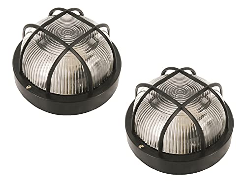 2er Set Kellerleuchten / Außenleuchten rund, schwarz mit Sicherheitsgitter, E27 max. 60W, Elro BE100Z 2er Set Kellerleuchten / Außenleuchten rund, schwarz mit Sicherheitsgitter, E27 max. 60W, Elro BE100Z von ELRO
