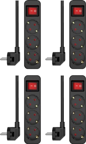 4-er Set ELRO ES103 3-Fach Steckdosenleiste mit Schalter und 1,5m Kabel – Kindersicherung – Schukostecker – max. 3680 W – TÜV-geprüft - Schwarz von ELRO