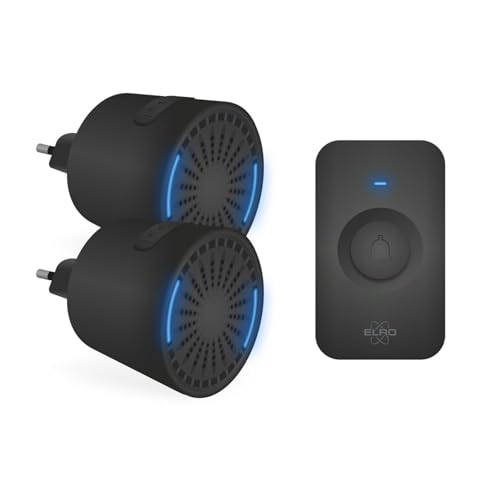 ELRO DB2000 Funk-Türklingel-Set - mit Zwei kompakten Plug-In-Empfängern - Reichweite 200 Meter - IP65 wasserdicht - 64 Melodien - Schwarz von ELRO