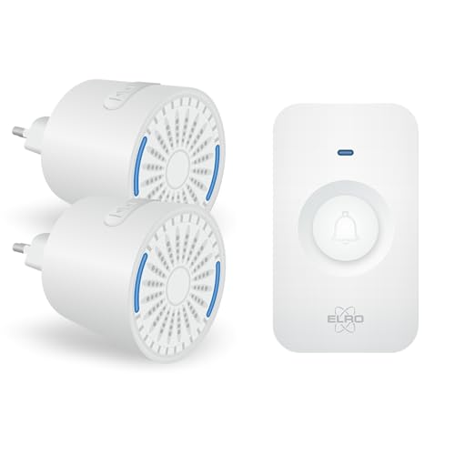 ELRO DB2000 Funk-Türklingel-Set - mit Zwei kompakten Plug-In-Empfängern - Reichweite 200 Meter - IP65 wasserdicht - 64 Melodien - Weiß von ELRO