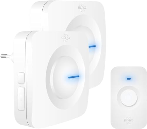 ELRO DB3000 Funk Türklingel Set - 1x Tragbare Empfänger mit Batterie + 1x Plug-in Empfänger für Steckdose - Wasserdicht, 300m Reichweite, 64 Melodien - Weiß von ELRO