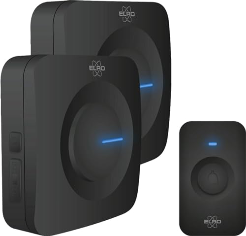 ELRO DB3000 Funk Türklingel Set 2X Tragbare Empfänger mit Batterie-Wasserdicht, 300m Reichweite, 64 Melodien-Schwarz ELRO DB3000 Funk Türklingel Set 2X Tragbare Empfänger mit Batterie-Wasserdicht, 300m Reichweite, 64 Melodien-Schwarz von ELRO
