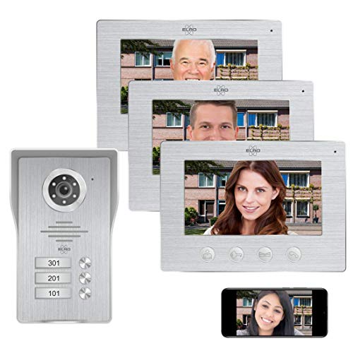 ELRO DV477IP3 WiFi IP Video Türsprechanlage-3-Familien-mit 3X 7-Zoll-Farbbildschirm-Color Night Vision-Live-Ansicht und Kommunikation via App, 3 Familien von ELRO