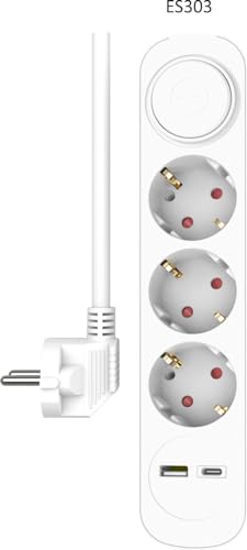 ELRO ES303 5-Fach Steckdosenleiste mit 1.5 m Kabel und Schalter – 3 x Steckdose + USB + USB-C – Kindersicherung – Schuko-Stecker – max. 3680 W – TÜV-geprüft von ELRO