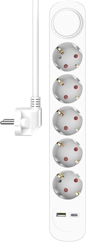 ELRO ES305 7-Fach Steckdosenleiste mit 1.5 m Kabel und Schalter – 5 x Steckdose + USB + USB-C – Kindersicherung – Schuko-Stecker – max. 3680 W – TÜV-geprüft von ELRO