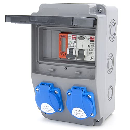 Baustelle Stromverteiler 6NO 2 x 230V + LS und FI verkabelt (2 x 230V + 1 x LS C16 + FI40 + Stromzähler) von ELS Elektrotechnika