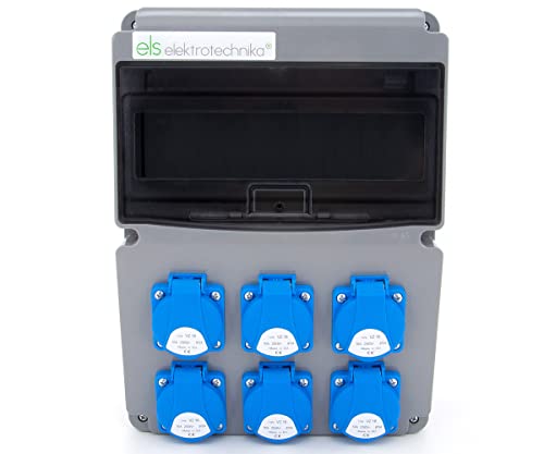 ELS Elektrotechnika Stromverteiler Wandverteiler 6x230V Schuko. Baustromverteiler für Indoor/Outdoor-Bereich, Werkstätten und Fabriken, Schaltschrank zur Bestückung mit modularen Geräten, Leergehäuse von ELS Elektrotechnika