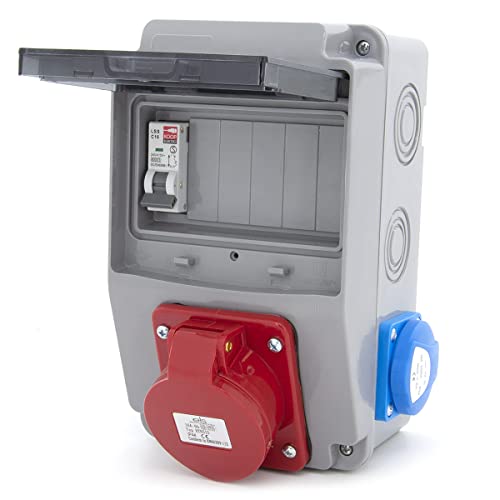 ELS Elektrotechnika Baustromverteiler Wandverteiler Schuko 2x230V + Leitungsschutzschalter 1x LS C16, 1x CEE 16A (nicht abgesichert) Verkabelt, für Werkstätten und Fabriken IP54 von ELS Elektrotechnika