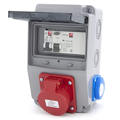 ELS Elektrotechnika Steckdosenverteiler Baustromverteiler Wandverteiler Schuko 2x230V + Sicherungen Leitungsschutzschalter 1x LS C16 + Fehlerstromschutzschalter FI 40/4/0.03A Verdrahtet Anschlußfertig von ELS Elektrotechnika
