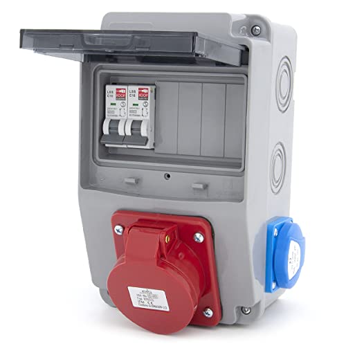 ELS Elektrotechnika Steckdosenverteiler Baustromverteiler Wandverteiler Schuko 2x230V + Leitungsschutzschalter 2x LS C16, 1x CEE 16A (nicht abgesichert) Verdrahtet Anschlußfertig für Innen- und Außen von ELS Elektrotechnika