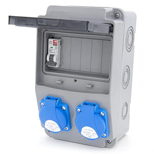 ELS Elektrotechnika Baustromverteiler 6NO 2x230V + LS und FI verdrahtet (2x 230V + 1x LS C16) von ELS Elektrotechnika