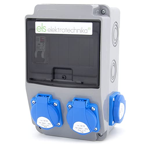 ELS Elektrotechnika Baustromverteiler Wandverteiler Schuko 4x230V + Sicherung 1x LS C16 verdrahtet, für Indoor/Outdoor-Bereich, Steckdosenverteiler, Verkabelt, IP54, für Indoor/Outdoor-Bereich von ELS Elektrotechnika