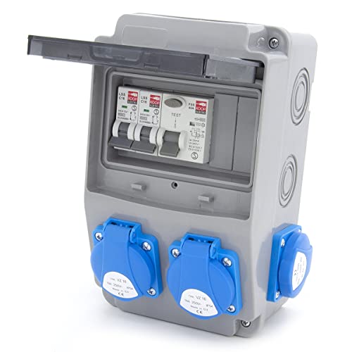 ELS Elektrotechnika Baustromverteiler Wandverteiler Verteiler Schuko 4x230V + Sicherungen 2x LS C16 + Fehlerstromschalter FI 40/2/0.03A IP54 Verdrahtet Anschlussfertig für In-/Outdoor-Bereich von ELS Elektrotechnika
