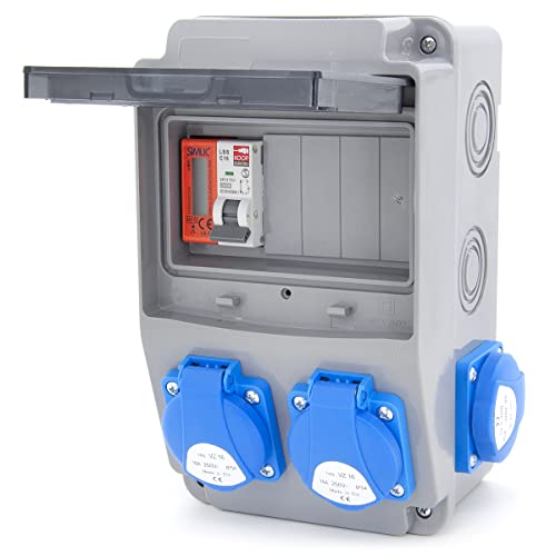 ELS Elektrotechnika Baustromverteiler Wandverteiler mit LS Schalter und Zähler, Schuko 4x230V + Leitungsschutzschalter 1x LS C16 + MID Stromzähler, Verdrahtet, für Innen- und Außenräume, IP54 von ELS Elektrotechnika