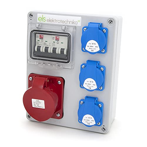 ELS Elektrotechnika Steckdosenverteiler Baustromverteiler Wandverteiler Leer Leergehäuse Schuko Steckdosen 3x 230V + LS C16 und 1 x CEE 32A + LS C32 Verkabelt, Anschlussfertig, Werkstatt, Garage, IP44 von ELS Elektrotechnika