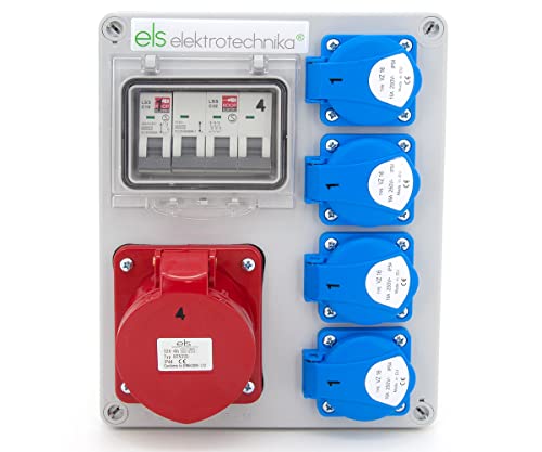 ELS Elektrotechnika Steckdosenverteiler Baustromverteiler Wandverteiler Leer Leergehäuse Schuko Steckdosen 4x 230V + LS C16 und 1 x CEE 32A + LS C32 Verkabelt, Anschlussfertig, Werkstatt, Garage, IP44 von ELS Elektrotechnika