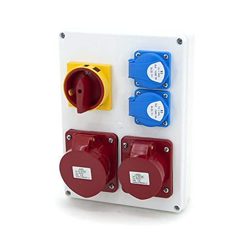 ELS Elektrotechnika Steckdosenverteiler Baustromverteiler Wandverteiler Schuko Steckdosen 2x230V + 1 x CEE 32A & 1 x CEE 16A mit gelb-roter Schalter, Verkabelt, für Innen und Außen von ELS Elektrotechnika