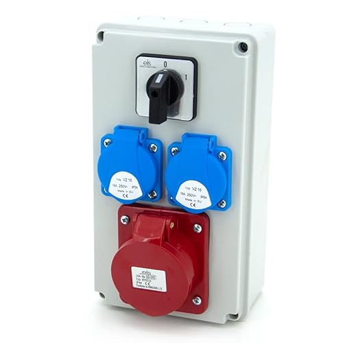 ELS Elektrotechnika Stromverteiler Wandbau Stromverteiler mit Schalter 0-1 und 2x 230V + 1x CEE 16A + verdrahtet, anschlussfertig für Garage, Werkstatt, Fabrik von ELS Elektrotechnika