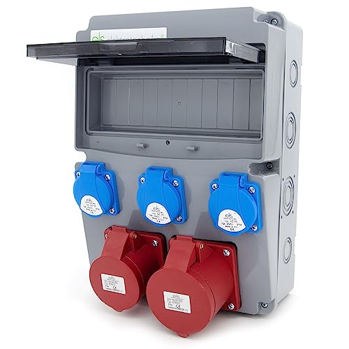 ELS Elektrotechnika Stromverteiler Wandverteiler 3x230V Schuko + CEE 16A + CEE 32A, Baustromverteiler für Innen/Außen, Werkstätten und Fabriken, Schaltschrank zur Bestückung mit modularen Geräten IP44 von ELS Elektrotechnika
