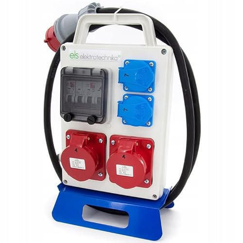 ELS Elektrotechnika Tragbarer Baustromverteiler Steckdosenverteiler CEE Kraftstrom Mobiler Stromverteilerkasten mit 2x230V Schuko + 2xCEE 16A + Netzstecker 16A 5P + 1,5m H07RN-F Kabel, Anschlußfertig von ELS Elektrotechnika