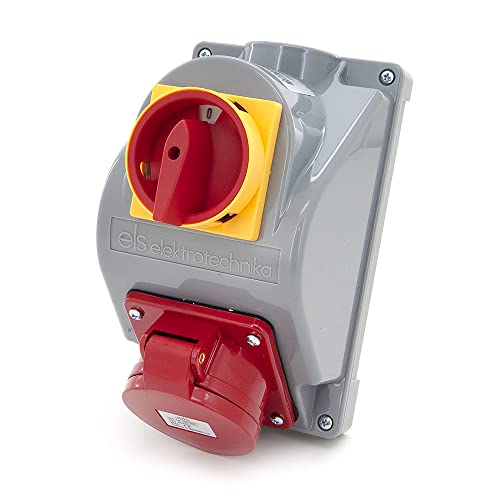 ELS Elektrotechnika Wandsteckdosen Baustromverteiler Wandverteiler 1x CEE 32A Steckdosen + Hauptschalter 0-1 mit Blockade, Stromverteiler für Außen- und Innenanwendungen, IP44 von ELS Elektrotechnika