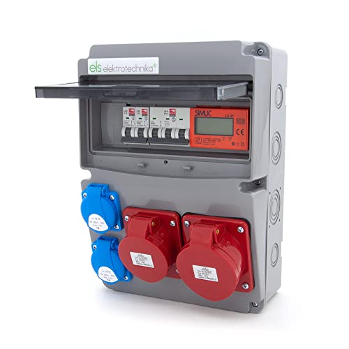 Stromverteiler Wandverteiler 2x230V Schuko mit Leitungsschutzschalter, CEE 16A & 32A, MID Stromzähler. Baustromverteiler für Indoor/Outdoor-Bereich, Werkstätten & Fabriken von ELS Elektrotechnika