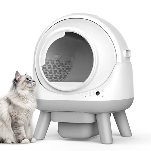 ELS PET Selbstreinigende Katzentoilette, Sicherheitsschutz, App-Kontrolle, geruchlos, mit Katzenstreu-Matte und Abfallbeuteln für mehrere Katzen (Weiß und Grau) von ELS PET