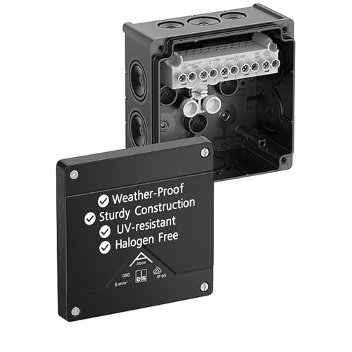 Spelsberg Abox 060-6²/sw Professionelle IP66-Abzweigdose mit erhöhtem Schraubklemmenblock, VDE-zertifiziert, interne Befestigungspunkte für Industrie & Außenbereich (schwarz) von ELS